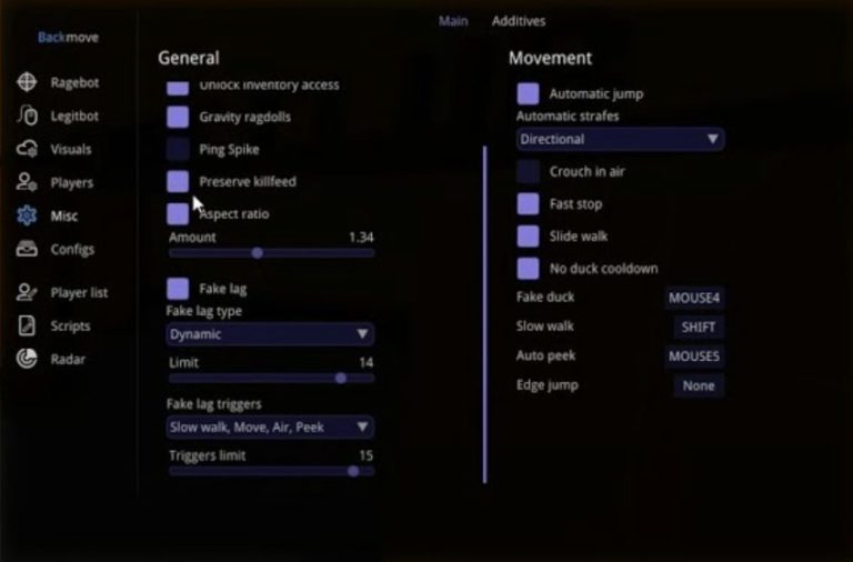 BackMove — чит меню для CSGO